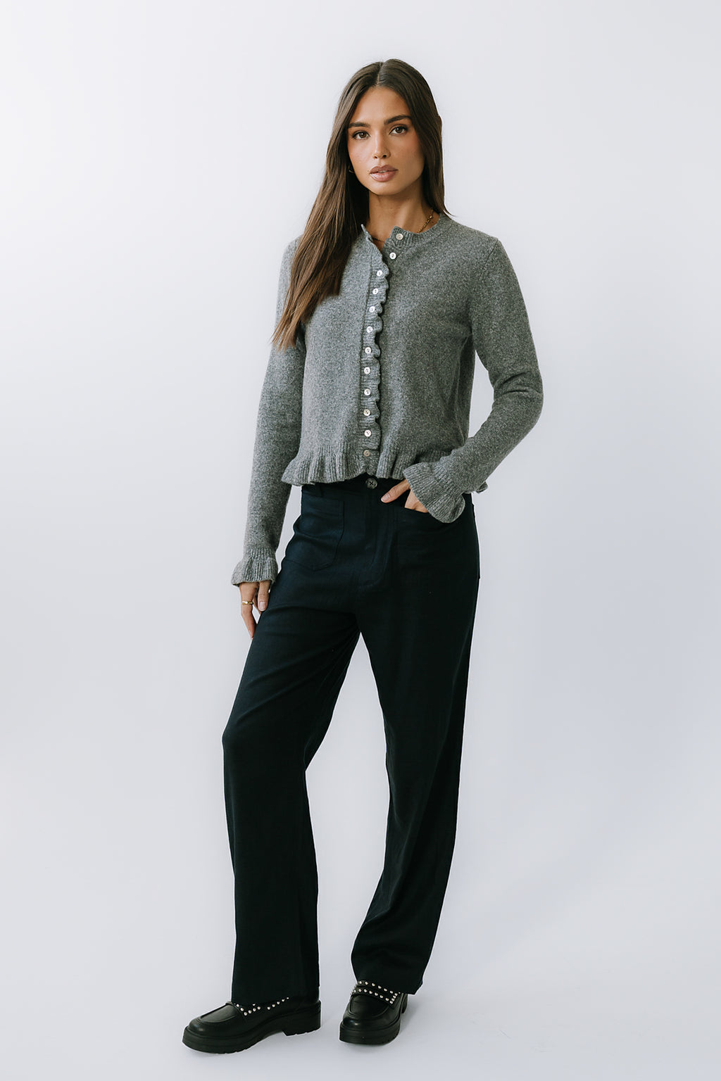 Rosie Ruffle Sweater in Heather Grey - FINAL SALE