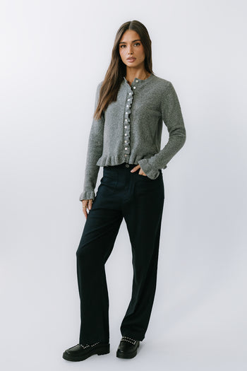Rosie Ruffle Sweater in Heather Grey - FINAL SALE