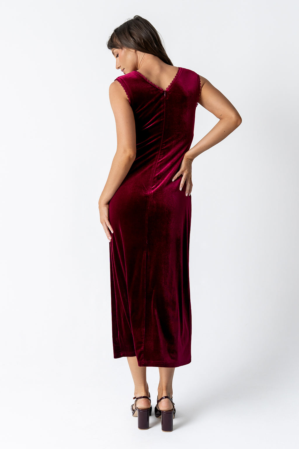Kalani Velvet Maxi Dress in Burgundy