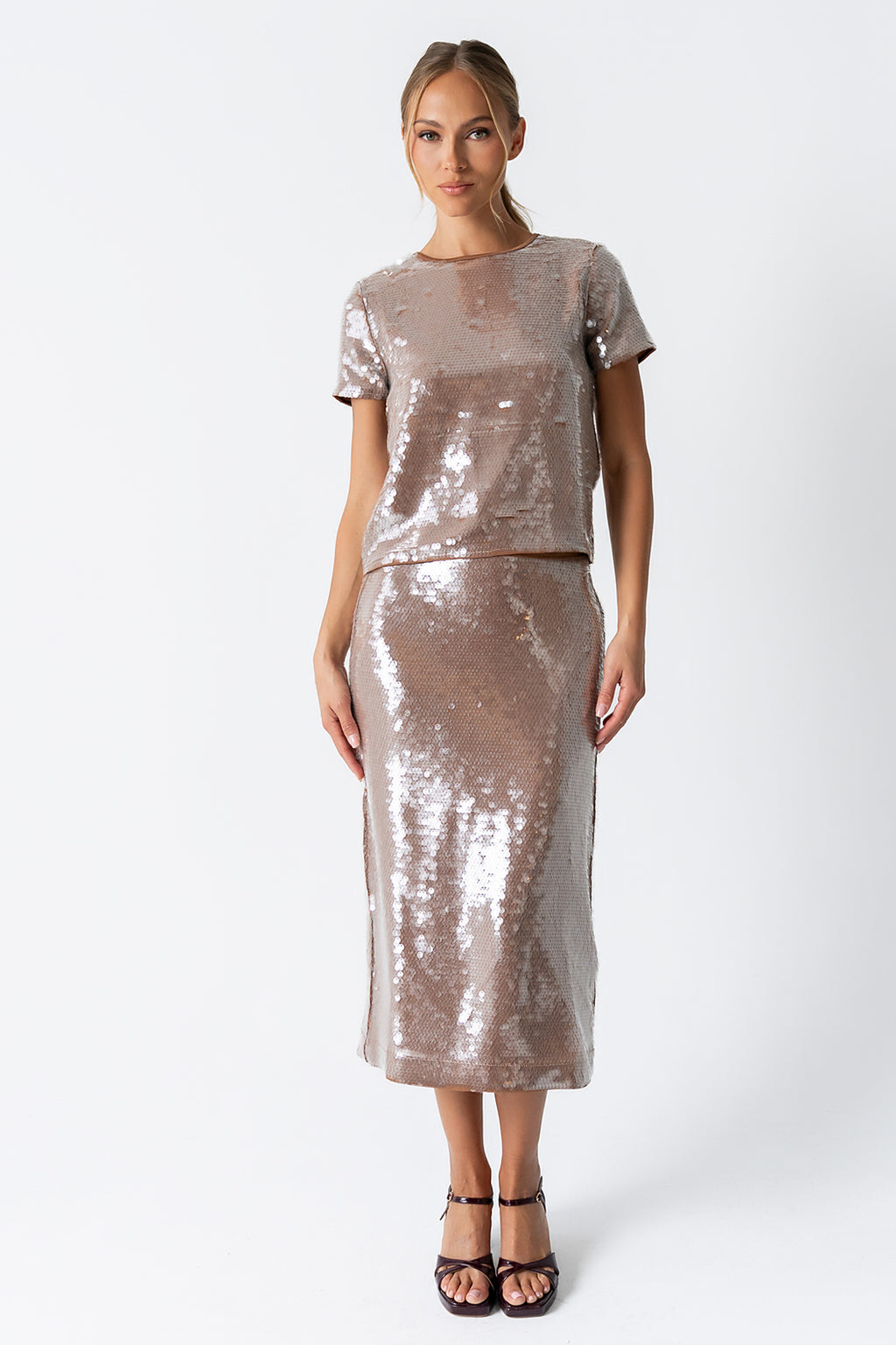 Presley Sequin Top in Tan S / Tan