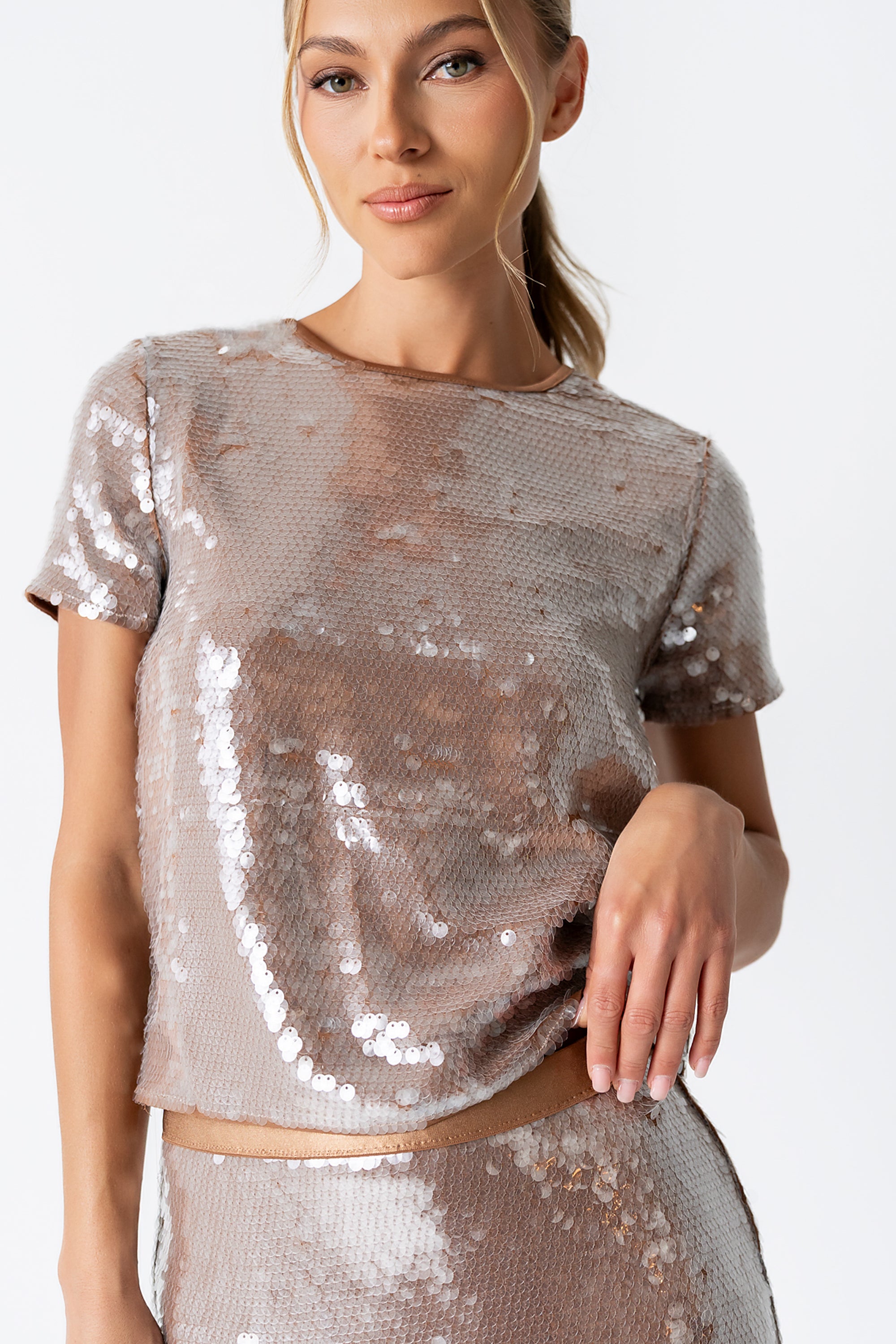 Presley Sequin Top in Tan