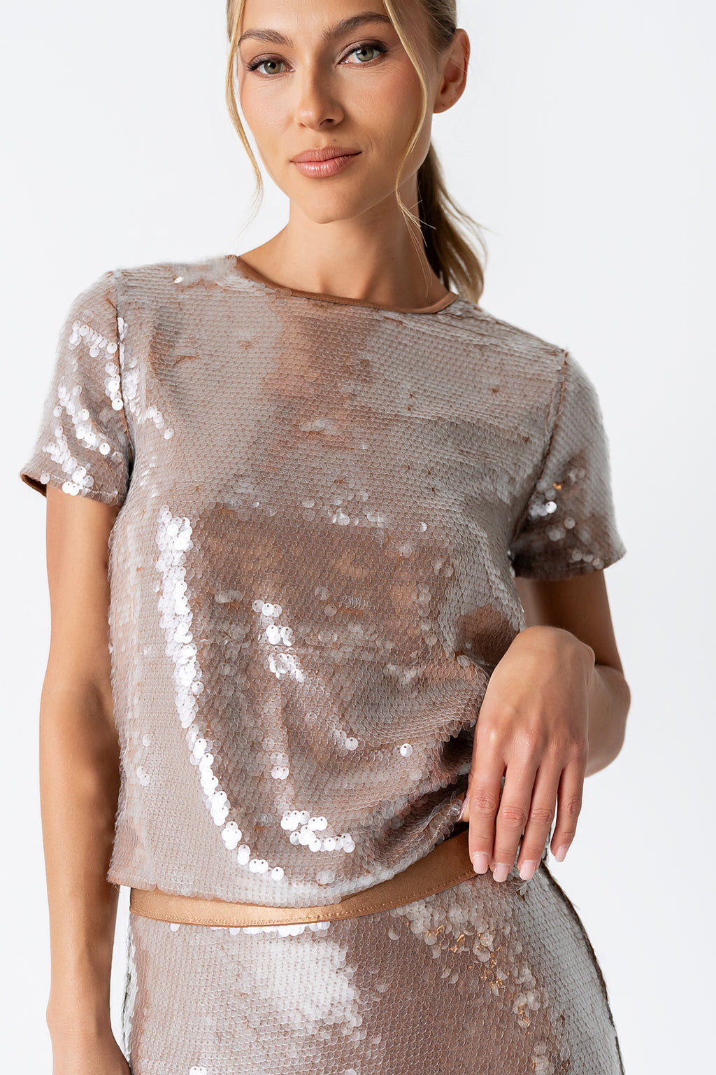 slim fit dress slacks Gold Golden Dusk Sequin Dress