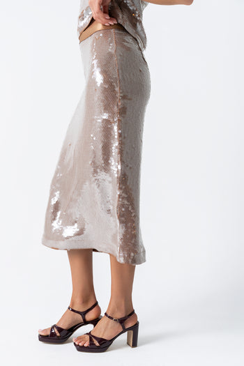 Presley Sequin Midi Skirt in Tan
