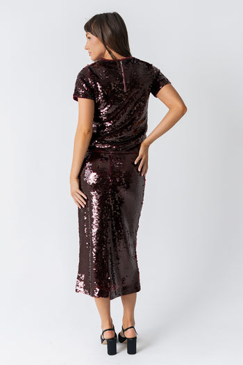 Presley Sequin Midi Skirt in Burgundy