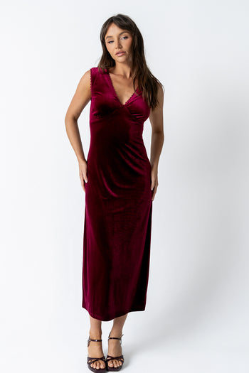 Kalani Velvet Maxi Dress in Burgundy