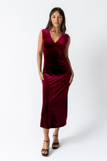 Kalani Velvet Maxi Dress in Burgundy