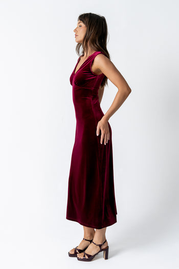 Kalani Velvet Maxi Dress in Burgundy