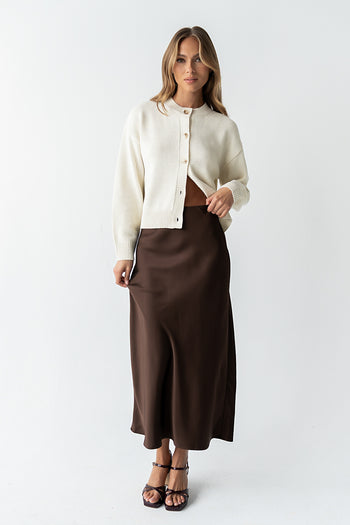 Tory Satin Maxi Skirt in Brown - FINAL SALE