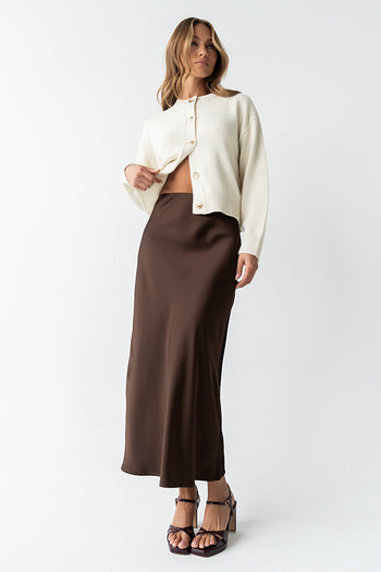 Tory Satin Maxi Skirt in Brown - FINAL SALE