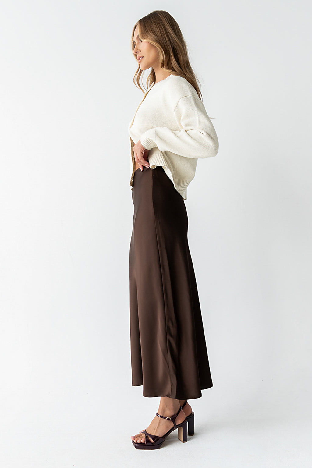Tory Satin Maxi Skirt in Brown - FINAL SALE