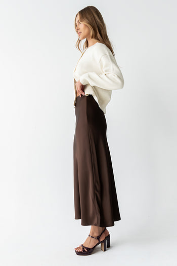 Tory Satin Maxi Skirt in Brown - FINAL SALE