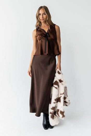 Tory Satin Maxi Skirt in Brown - FINAL SALE