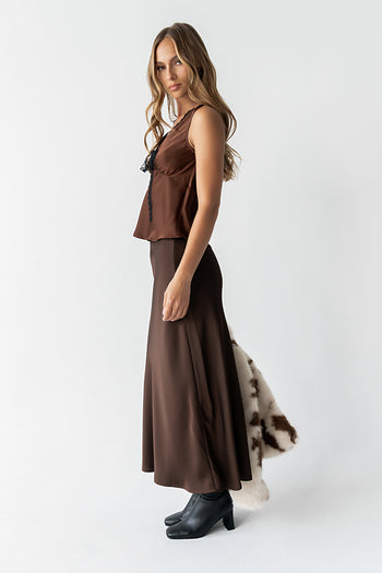 Kendall Satin Top in Brown