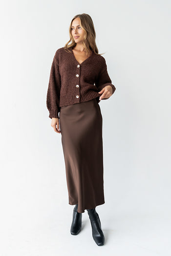 Tory Satin Maxi Skirt in Brown - FINAL SALE