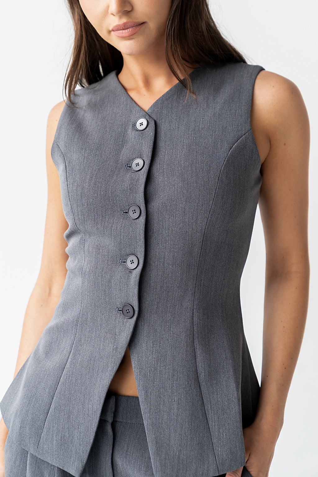 Carrie Button Up Vest in Charcoal