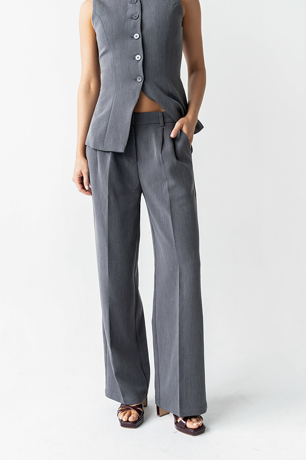 Carrie Pleated Trousers in Regular Charcoal