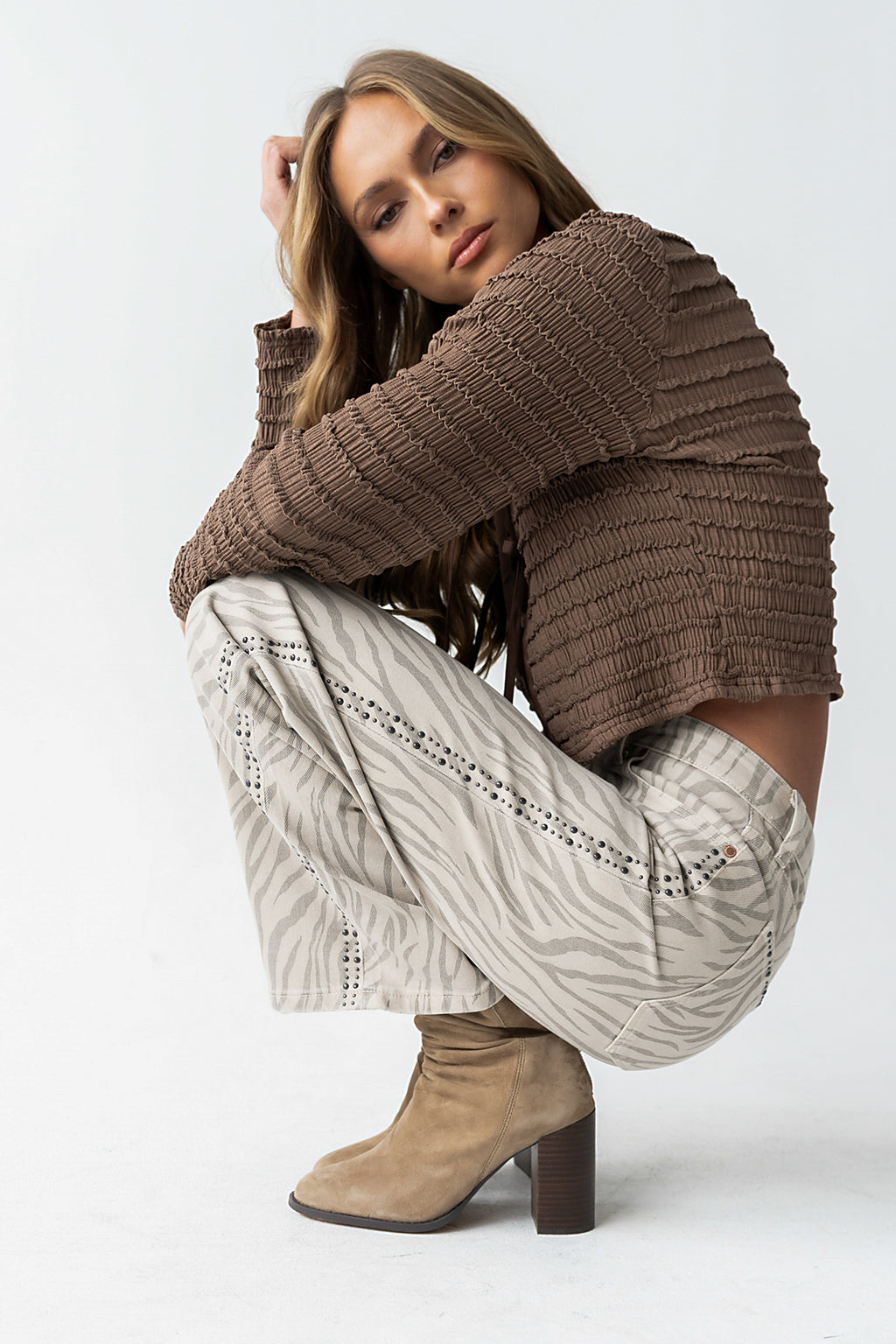 Jordy Textured Top in Brown - FINAL SALE