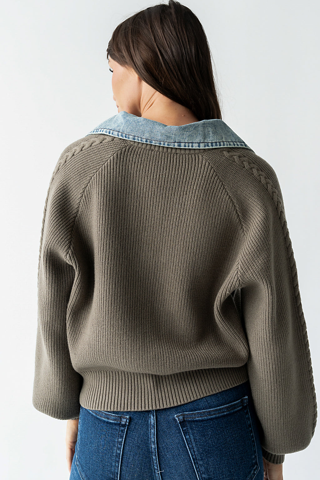 Melissa Contrast Sweater in Olive - FINAL SALE
