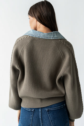 Melissa Contrast Sweater in Olive - FINAL SALE