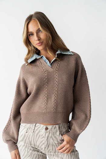 Melissa Contrast Sweater in Mocha - FINAL SALE