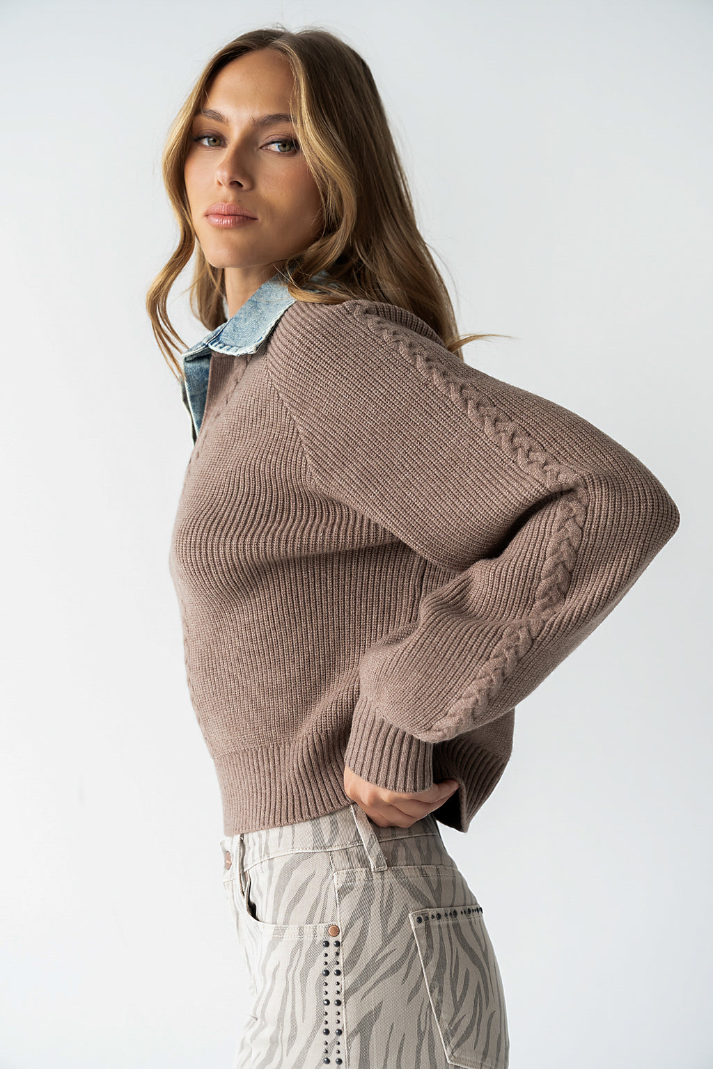 Melissa Contrast Sweater in Mocha - FINAL SALE