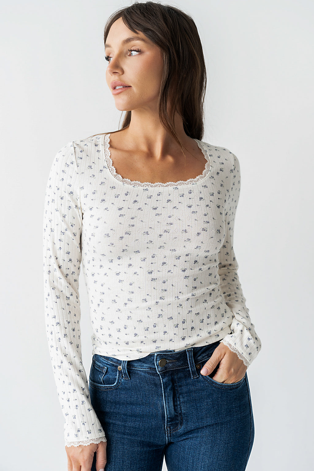 Archie Floral Top in Navy