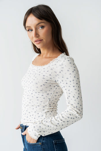 Archie Floral Top in Navy