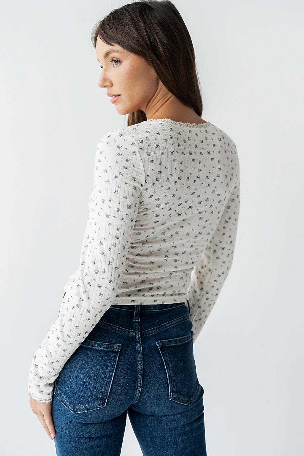 Archie Floral Top in Navy