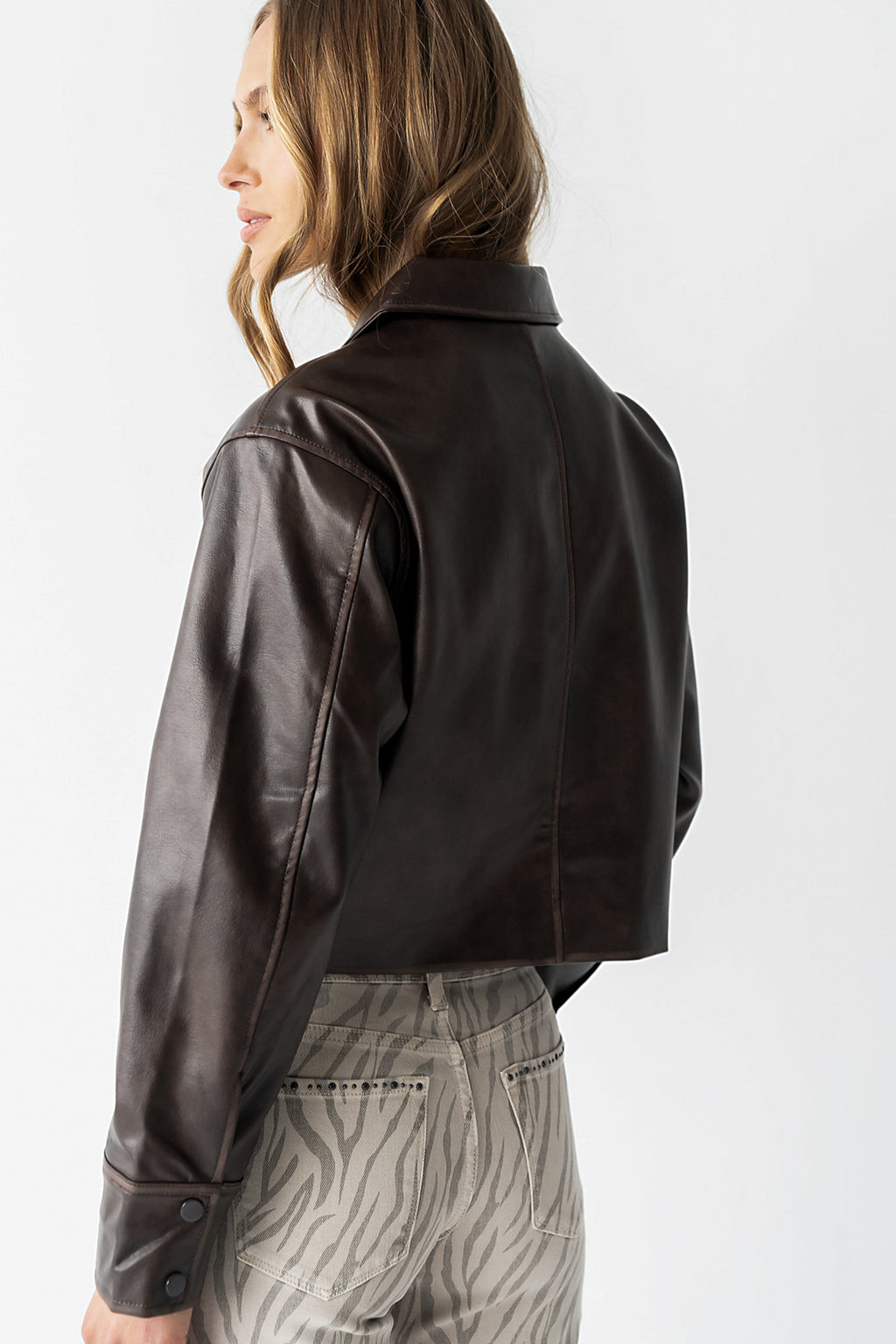 Jaymie Vegan Leather Jacket in Brown
