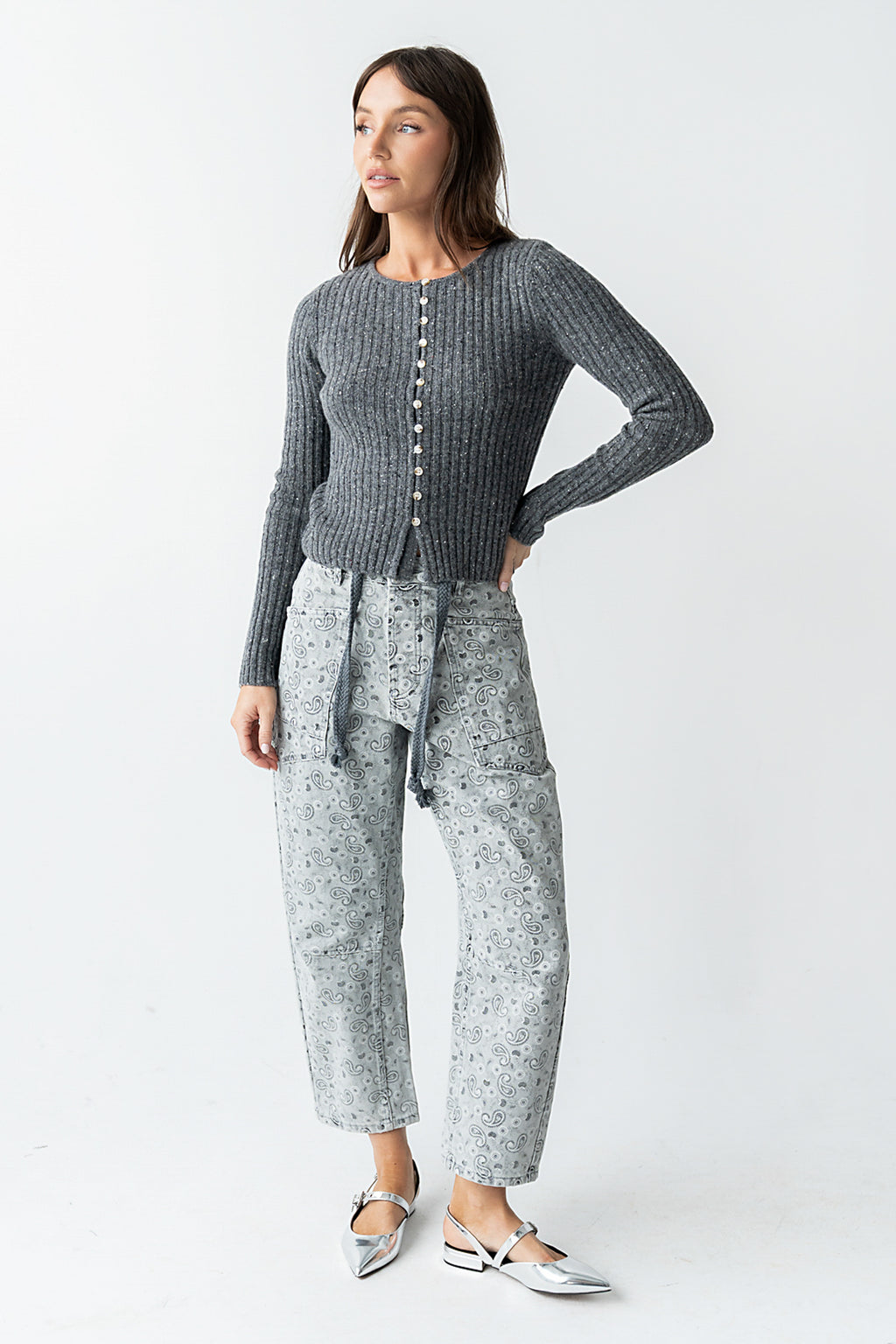 Paisley Printed Barrel Jeans