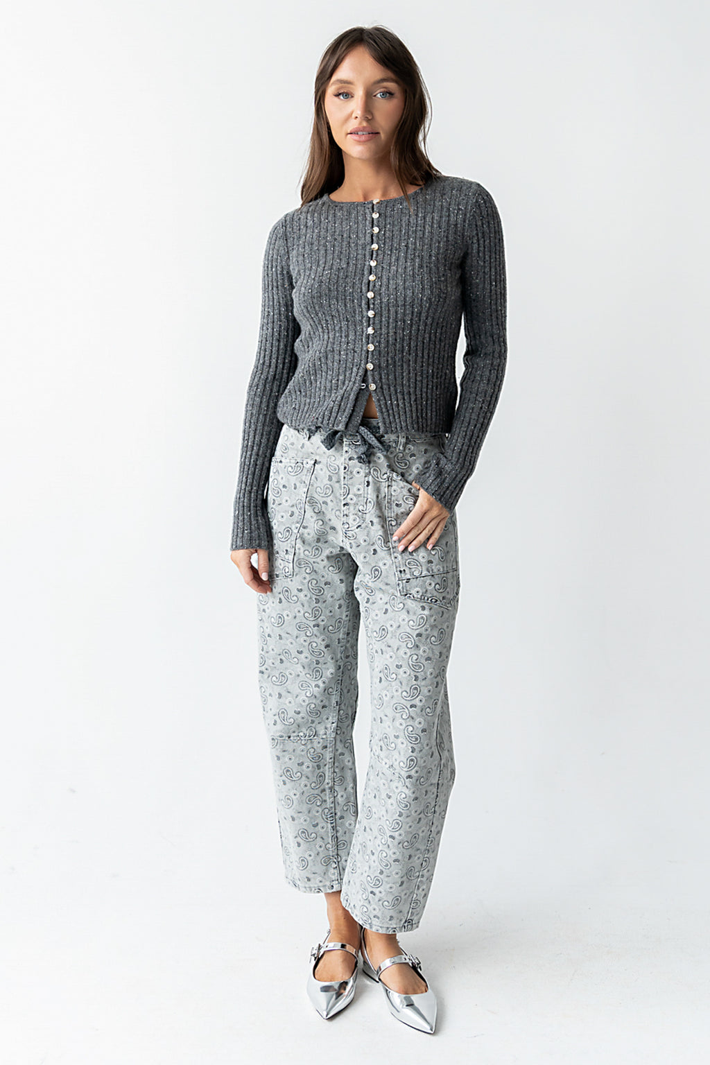 Paisley Printed Barrel Jeans