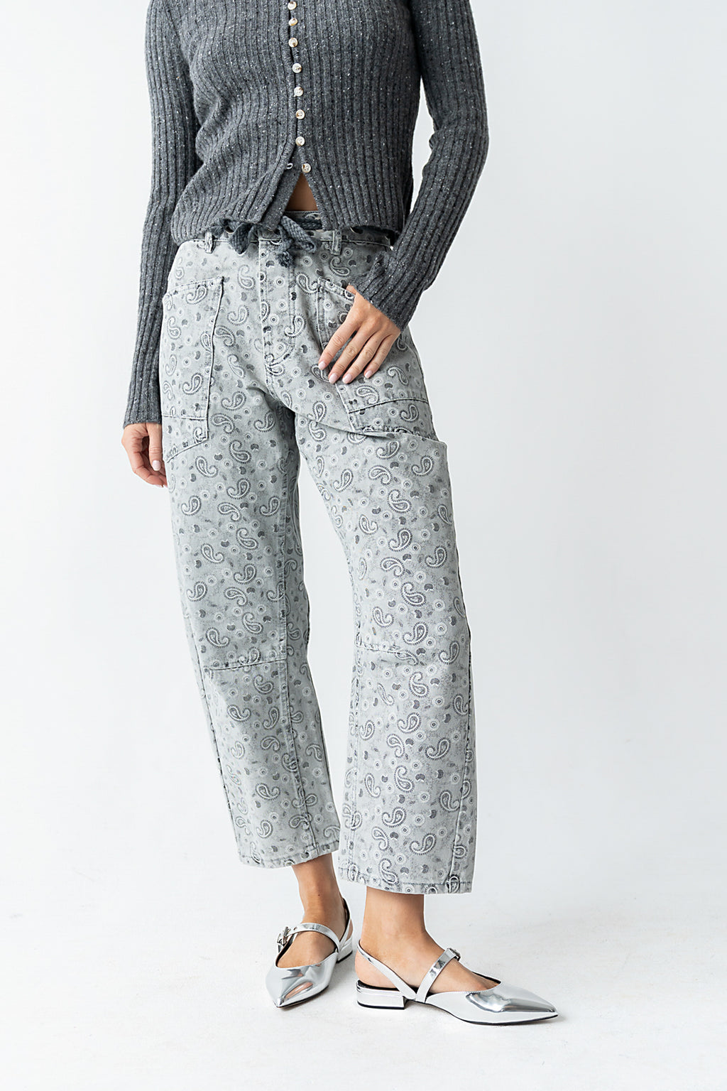 Paisley Printed Barrel Jeans