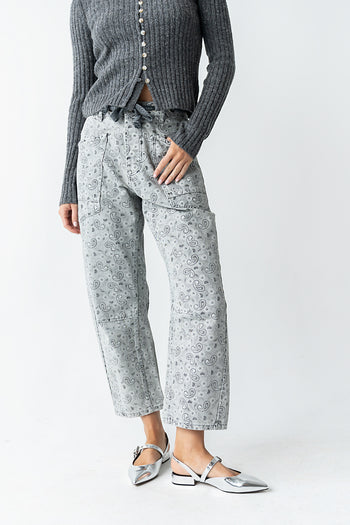 Paisley Printed Barrel Jeans