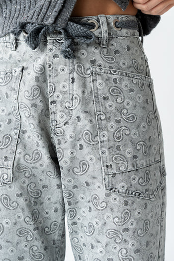 Paisley Printed Barrel Jeans