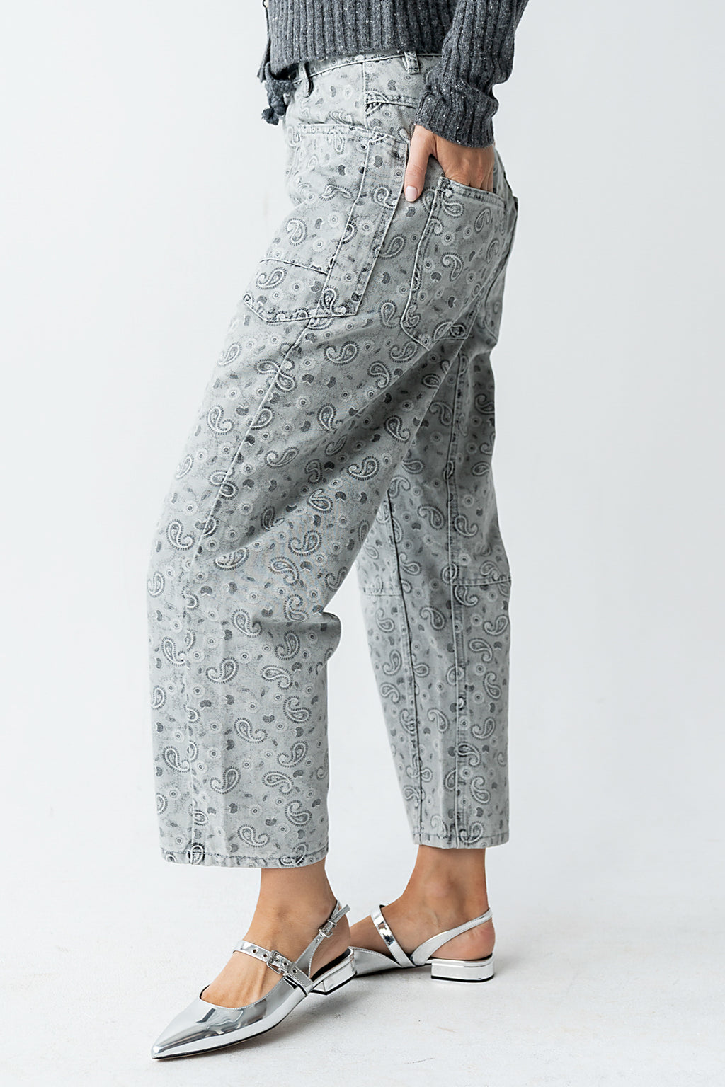 Paisley Printed Barrel Jeans