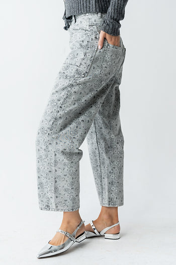 Paisley Printed Barrel Jeans