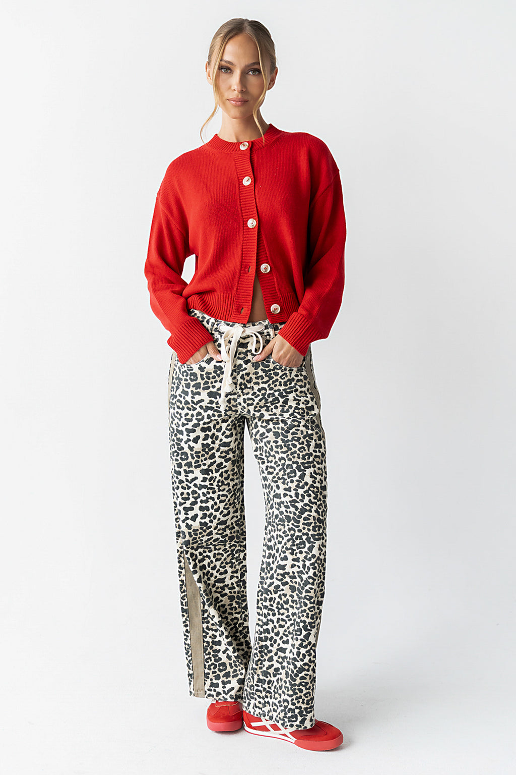 Kasen Knit Cardigan in Red - FINAL SALE
