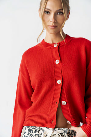 Kasen Knit Cardigan in Red - FINAL SALE