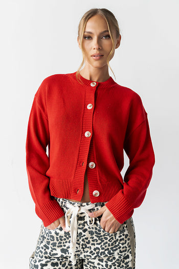Kasen Knit Cardigan in Red - FINAL SALE