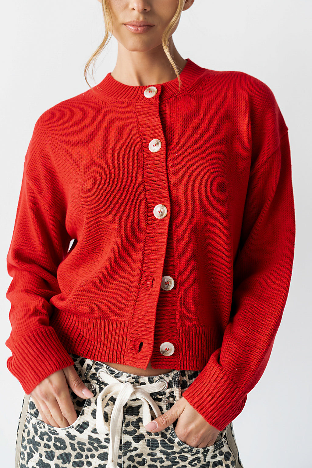 Kasen Knit Cardigan in Red - FINAL SALE
