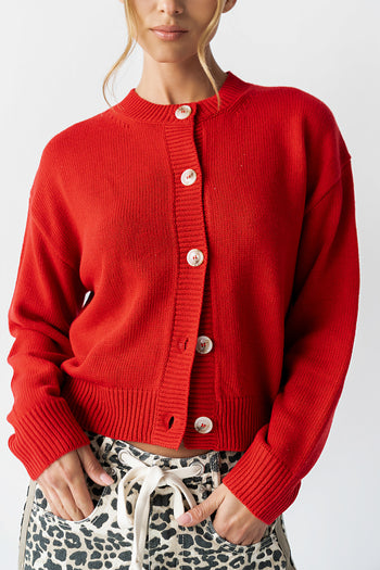 Kasen Knit Cardigan in Red - FINAL SALE