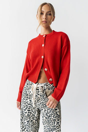 Kasen Knit Cardigan in Red - FINAL SALE