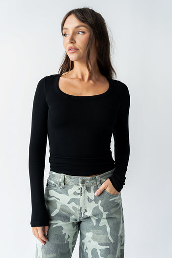 Audrey Ribbed Top in Black