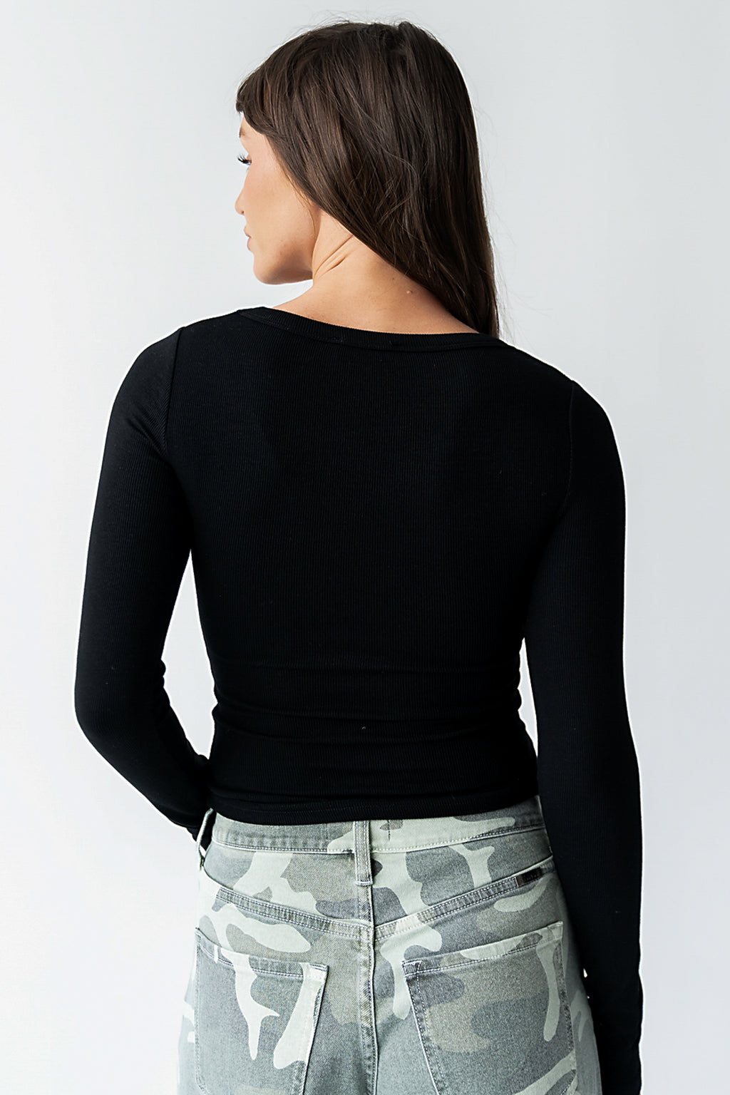 Audrey Ribbed Top in Black