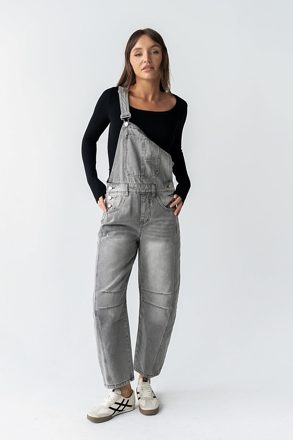 Tansy Denim Overalls in Grey