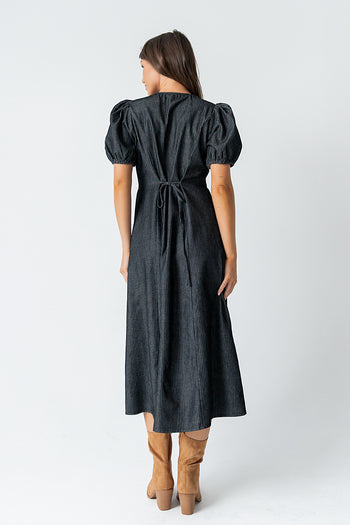 Conley Pinstripe Midi Dress in Black
