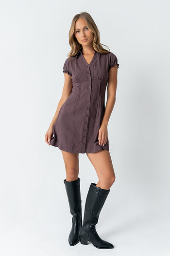 Lockie Pinstripe Mini Dress in Dark Brown - FINAL SALE