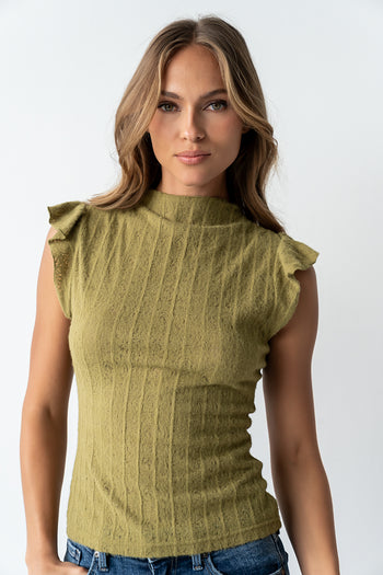 Lue Sheer Top in Olive - FINAL SALE