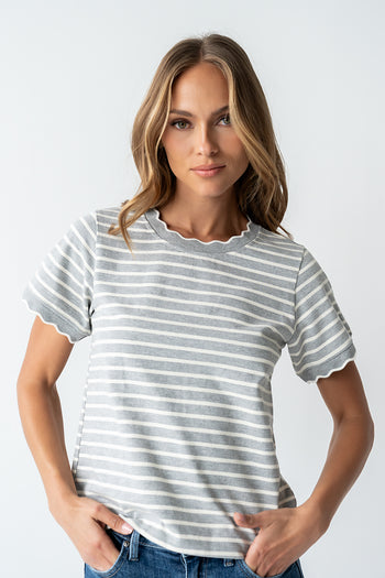 Walker Scalloped Top in Grey - FINAL SALE
