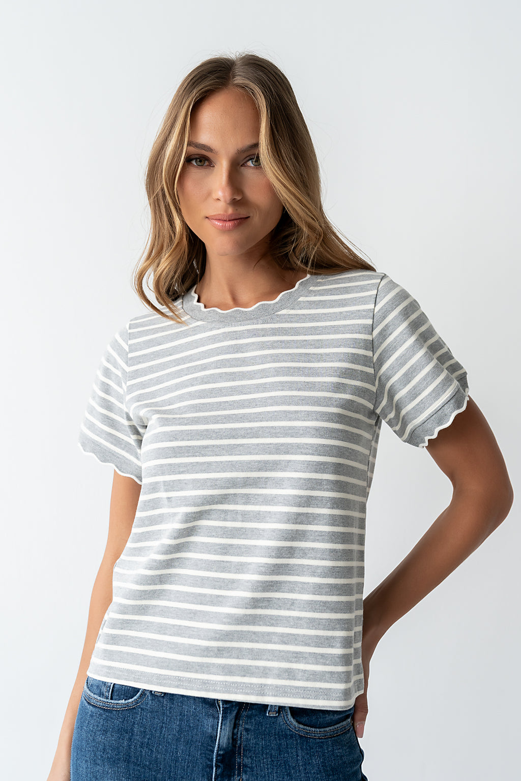 Walker Scalloped Top in Grey - FINAL SALE